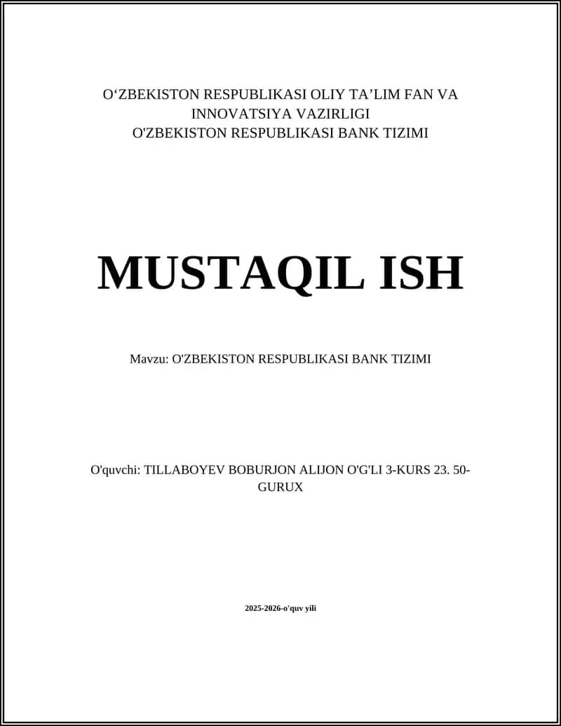 O'ZBEKISTON RESPUBLIKASI BANK TIZIMI 1