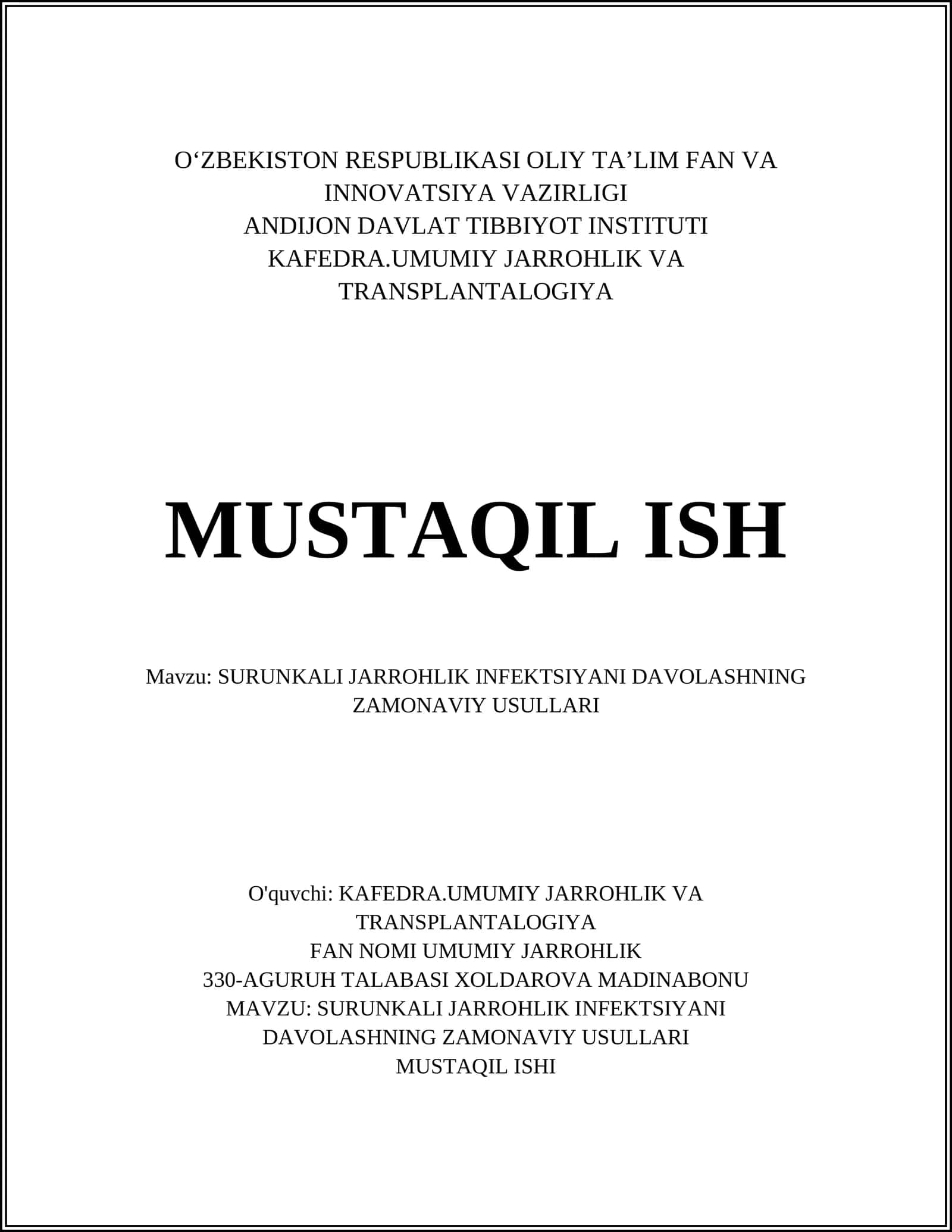 SURUNKALI JARROHLIK INFEKTSIYANI DAVOLASHNING ZAMONAVIY USULLARI 1