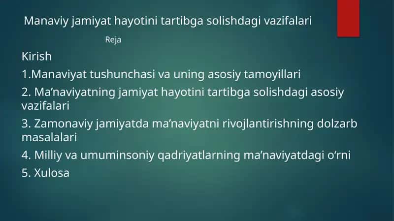 Manaviy jamiyathayotini tartibga solishdagi vazifalari 1