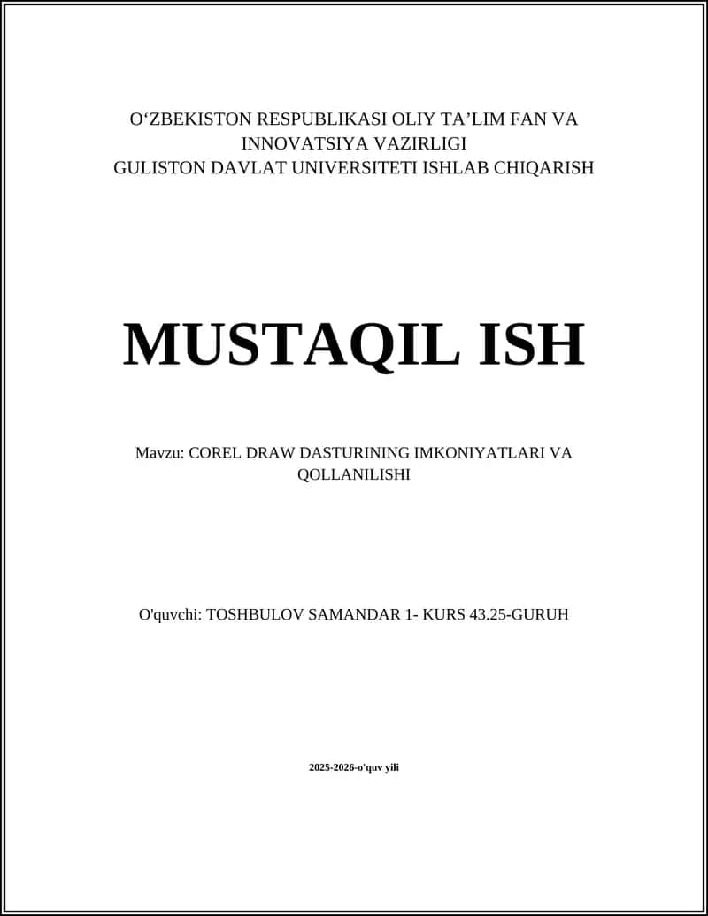 COREL DRAW DASTURINING IMKONIYATLARI VA QOLLANILISHI 1