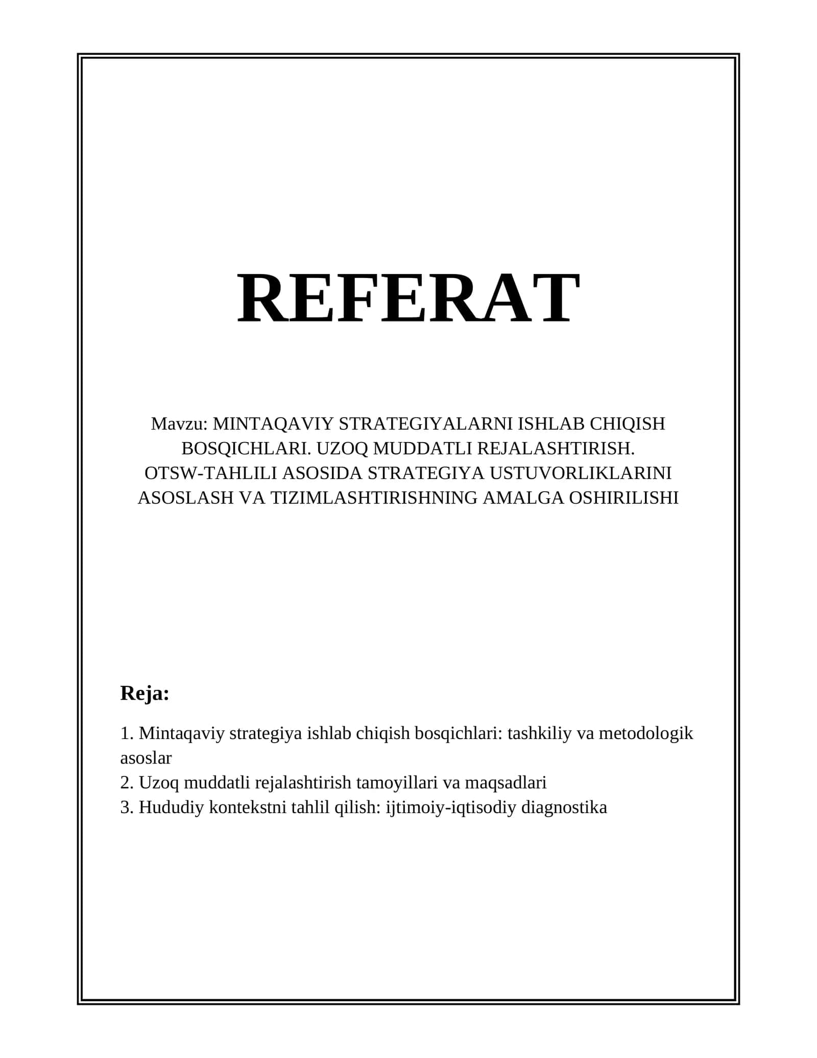 Mintaqaviy strategiyalarni ishlab chiqish bosqichlari 1