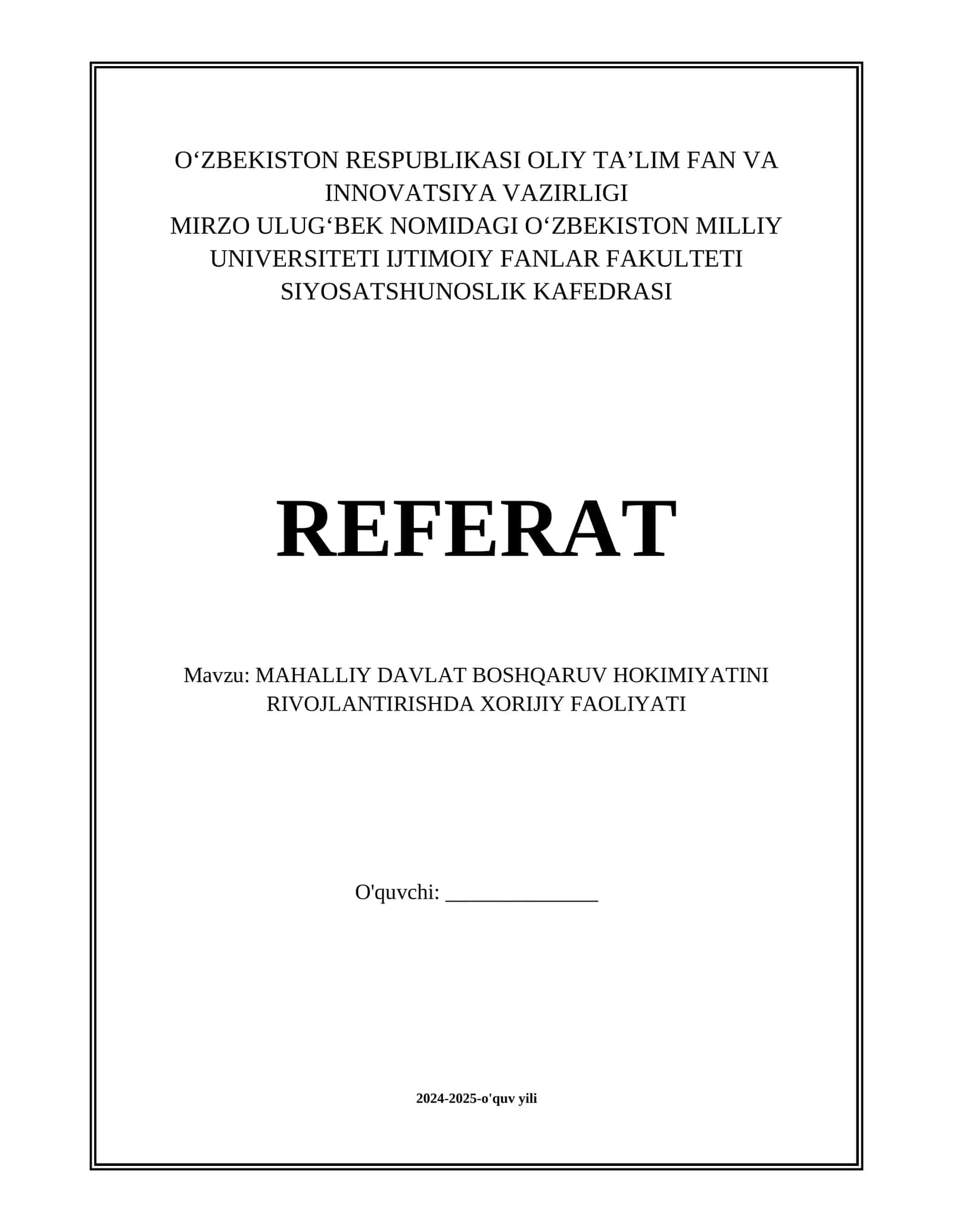MAHALLIY DAVLAT BOSHQARUV HOKIMIYATINI RIVOJLANTIRISHDA XORIJIY FAOLIYATI 1
