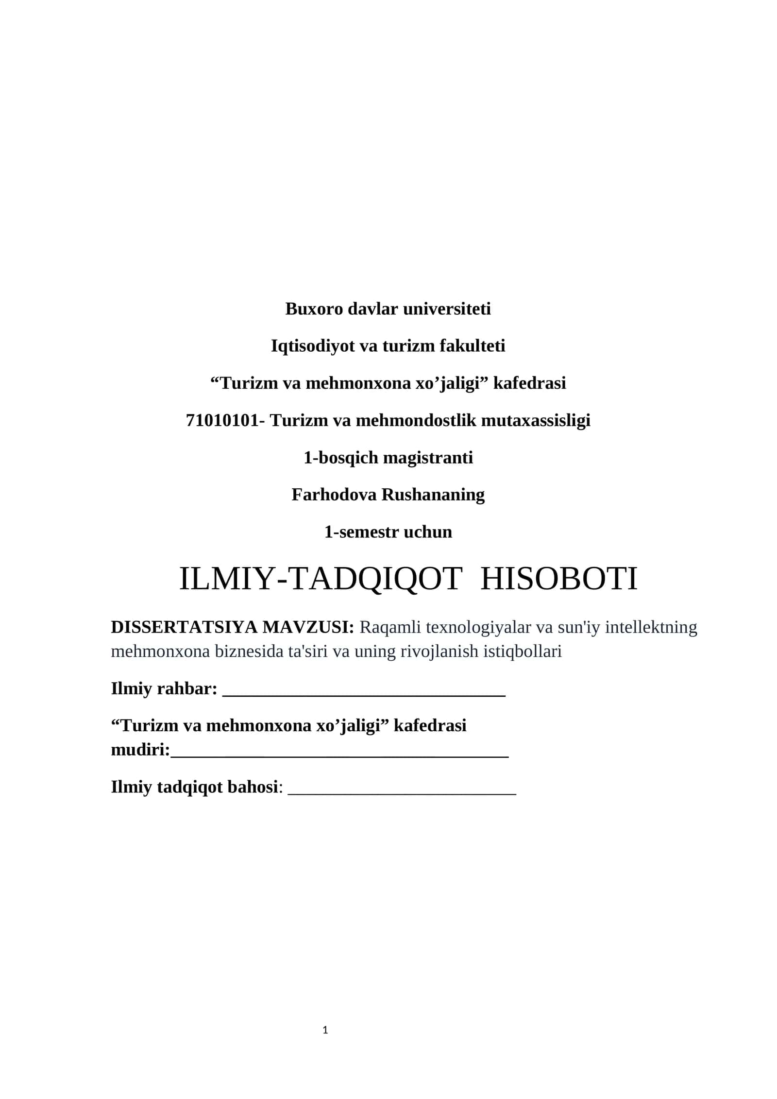 Raqamli texnologiyalar va sun'iy intellektning mehmonxona biznesida ta'siri va uning rivojlanish istiqbollari 1