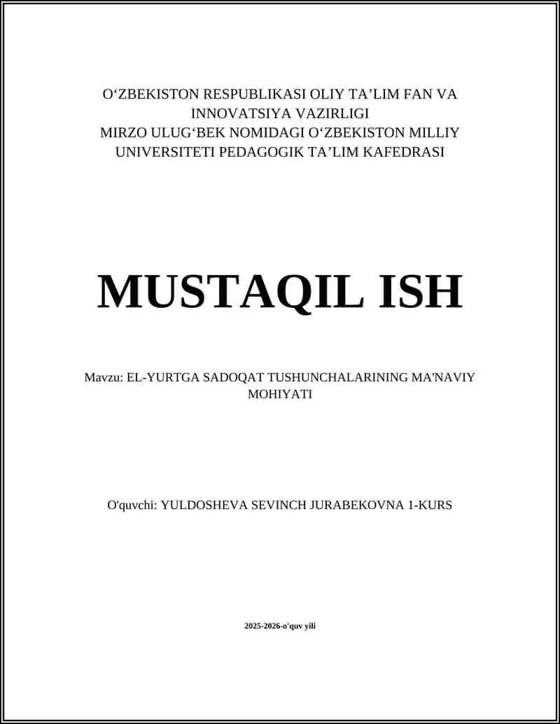 EL-YURTGA SADOQAT TUSHUNCHALARINING MA'NAVIY MOHIYATI 1