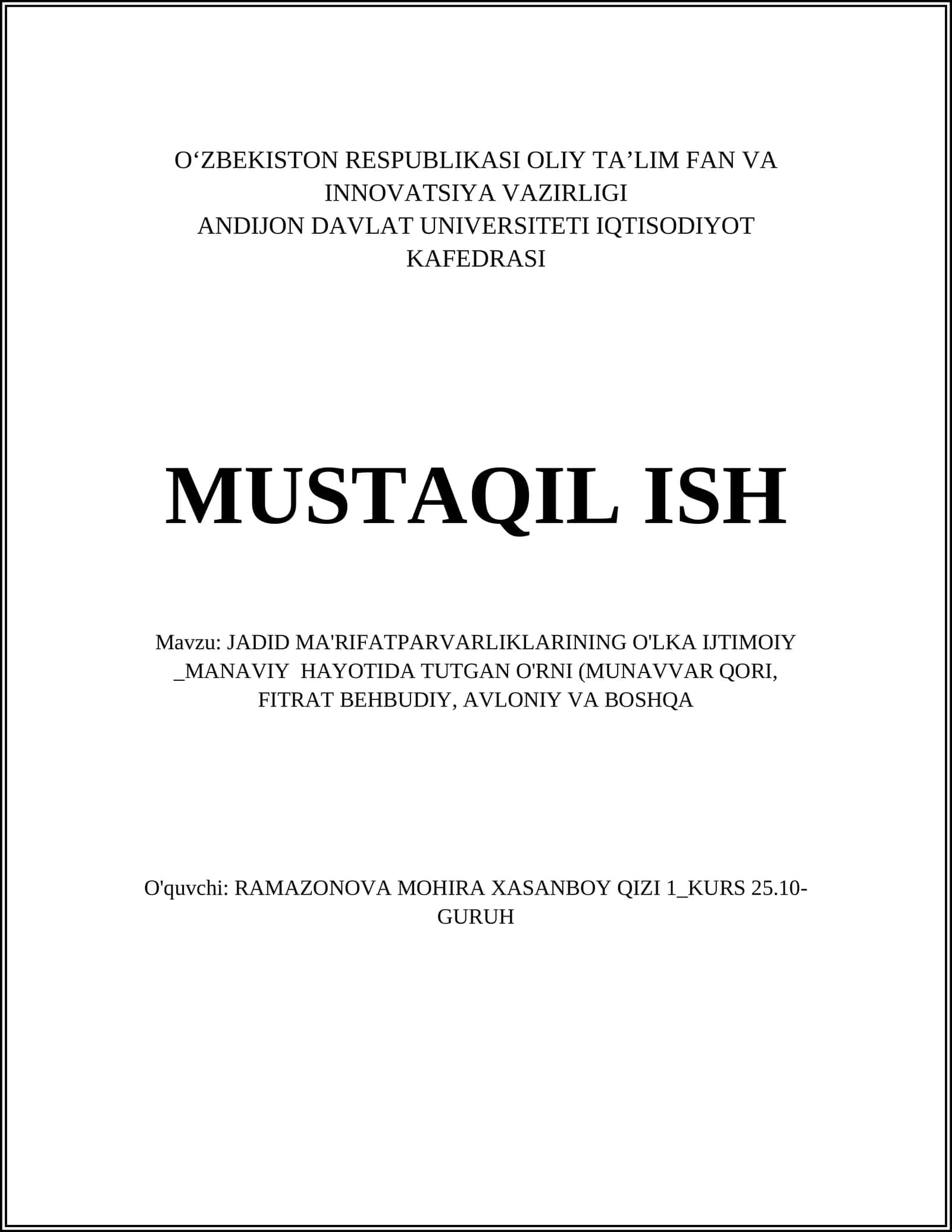 MUNAVVAR QORIYNING O‘LKA IJTIMOIY-MANAVIY HAYOTIDAGI MA'RIFIY-TA'LIMIY FAOLIYATI 1