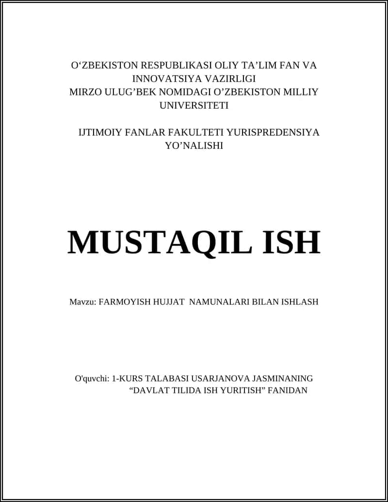 Farmoyish Hujjatlari Bilan Ishlash 1