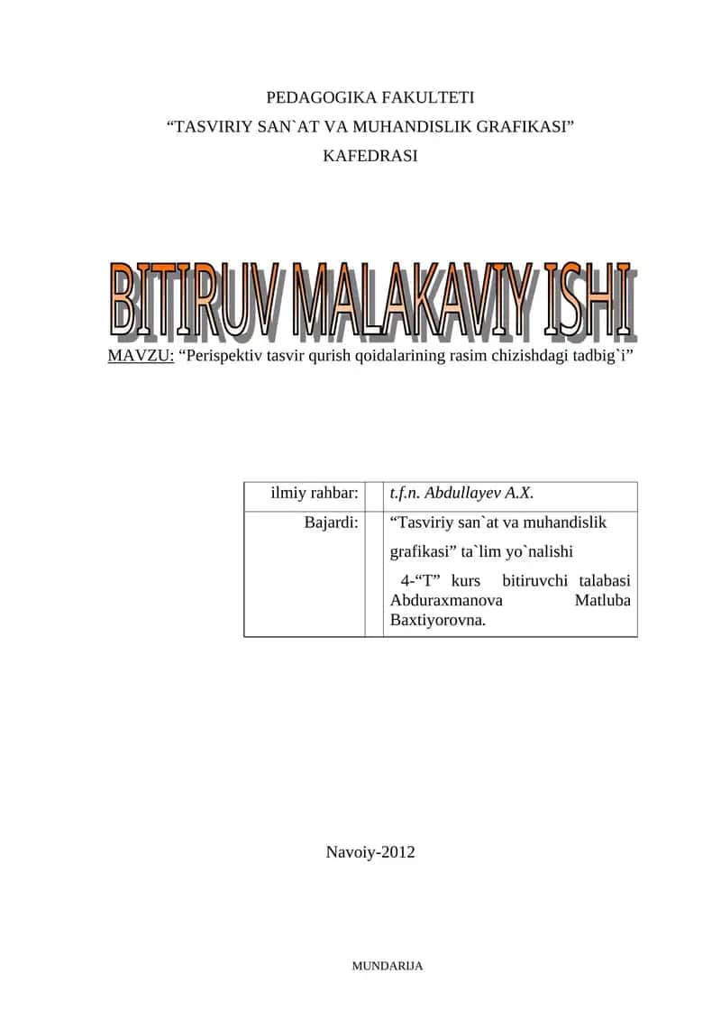 Perispektiv tasvir qurish qoidalarining rasim chizishdagi tadbig`i 1