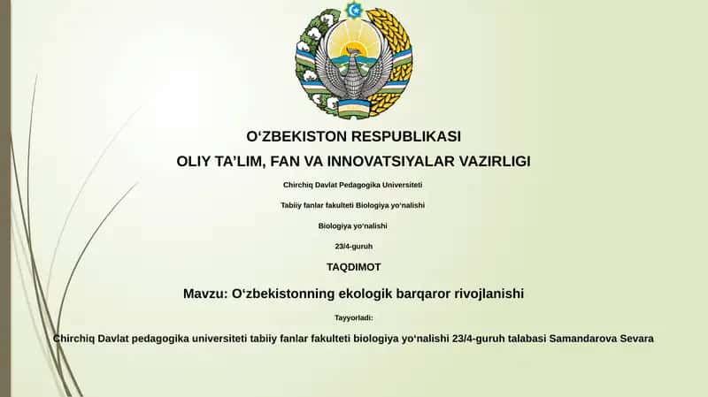 Oʻzbekistonning ekologik barqaror rivojlanishi 1