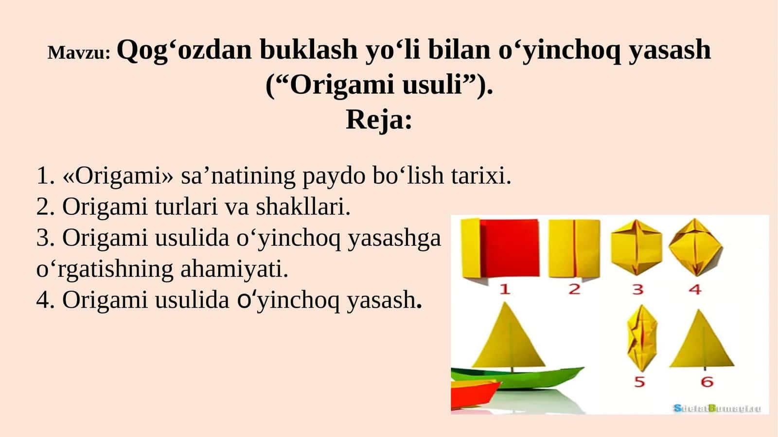Qog‘ozdan buklash yo‘li bilan o‘yinchoq yasash (“Origami usuli”) 1