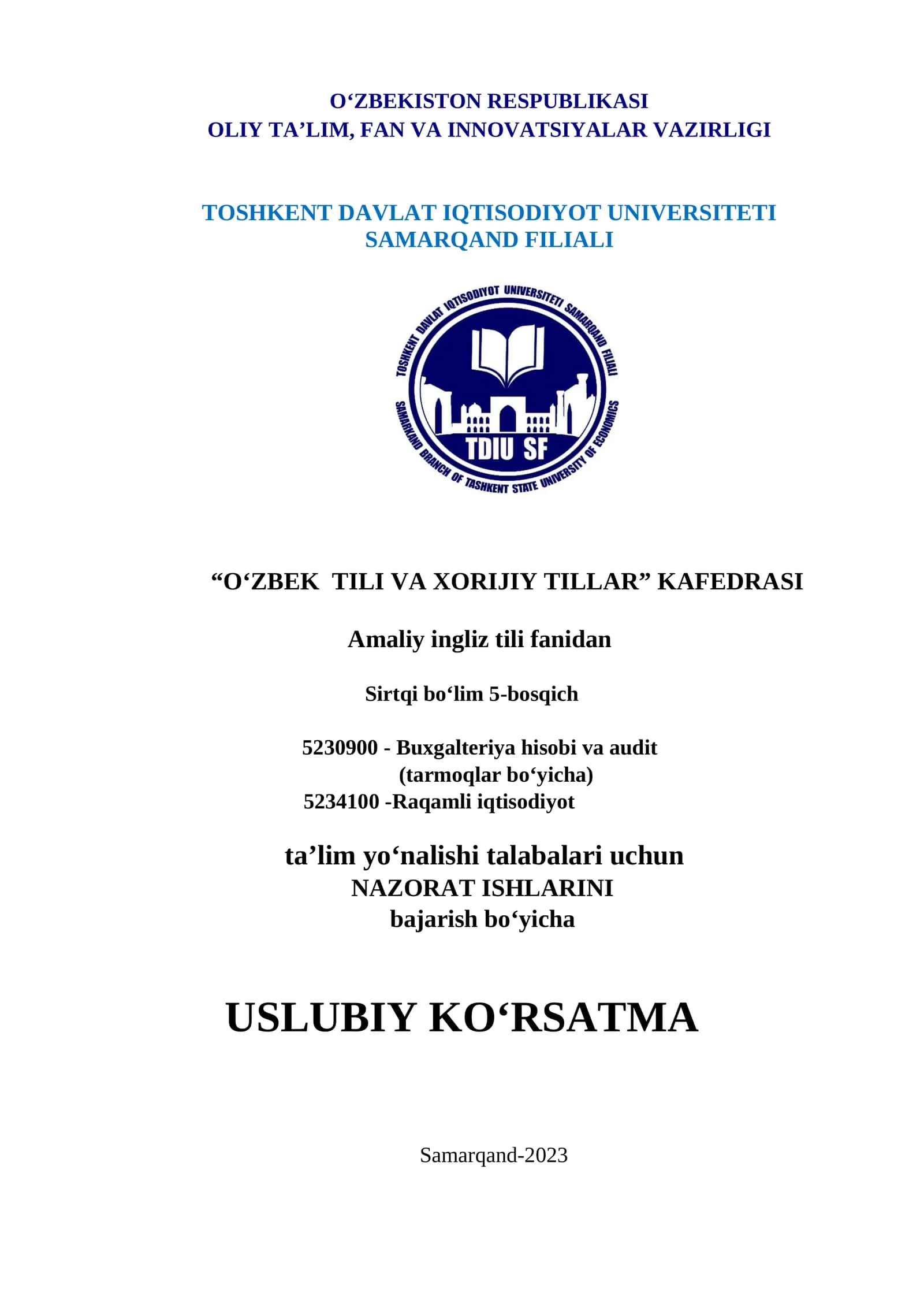 NAZORAT ISHLARINI bajarish bo‘yicha USLUBIY KO‘RSATMA 1