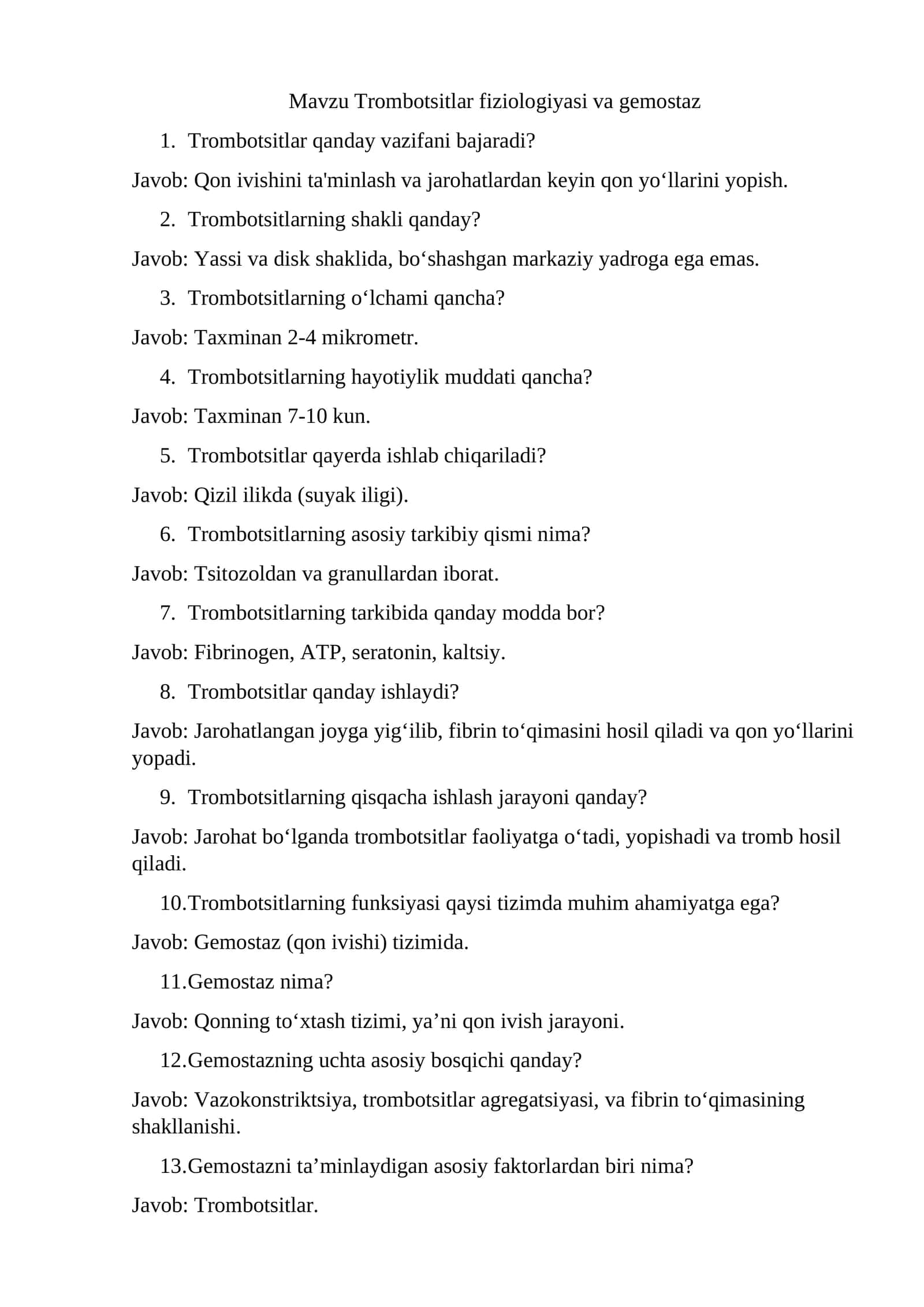 Trombotsitlar fiziologiyasi va gemostaz 1