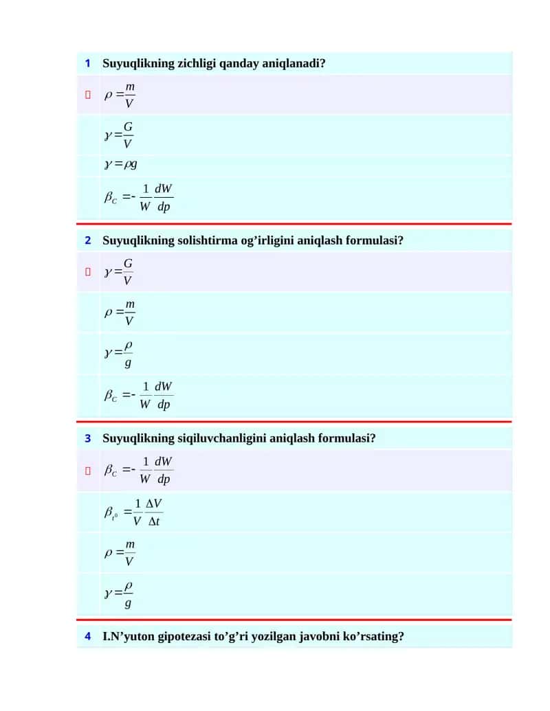 Suyuqlikning kinematik yopishkоqligi 1