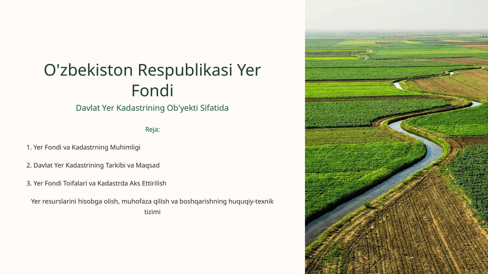 O'zbekiston Respublikasi Yer Fondi Davlat Yer Kadastrining Ob'yekti Sifatida 1