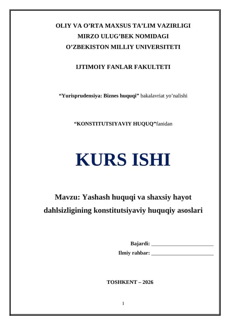 Yashash huquqi va shaxsiy hayot dahlsizligining konstitutsiyaviy huquqiy asoslari 1