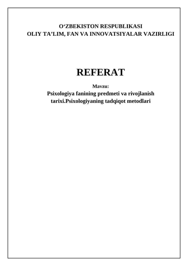 Psixologiya fanining predmeti va rivojlanish tarixi 1