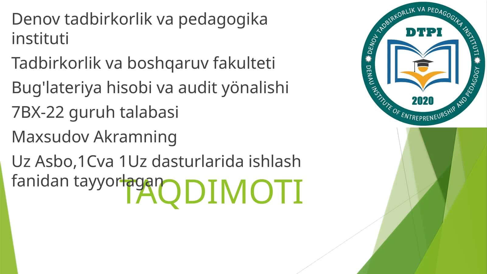 Korxona ma’lumotlarini kiritish 1c  uzasbo 1