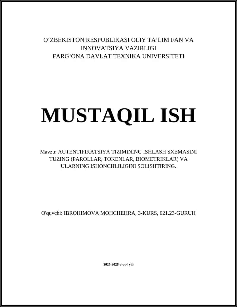 Autentifikatsiya Tizimining Ishlash Sxemasi 1