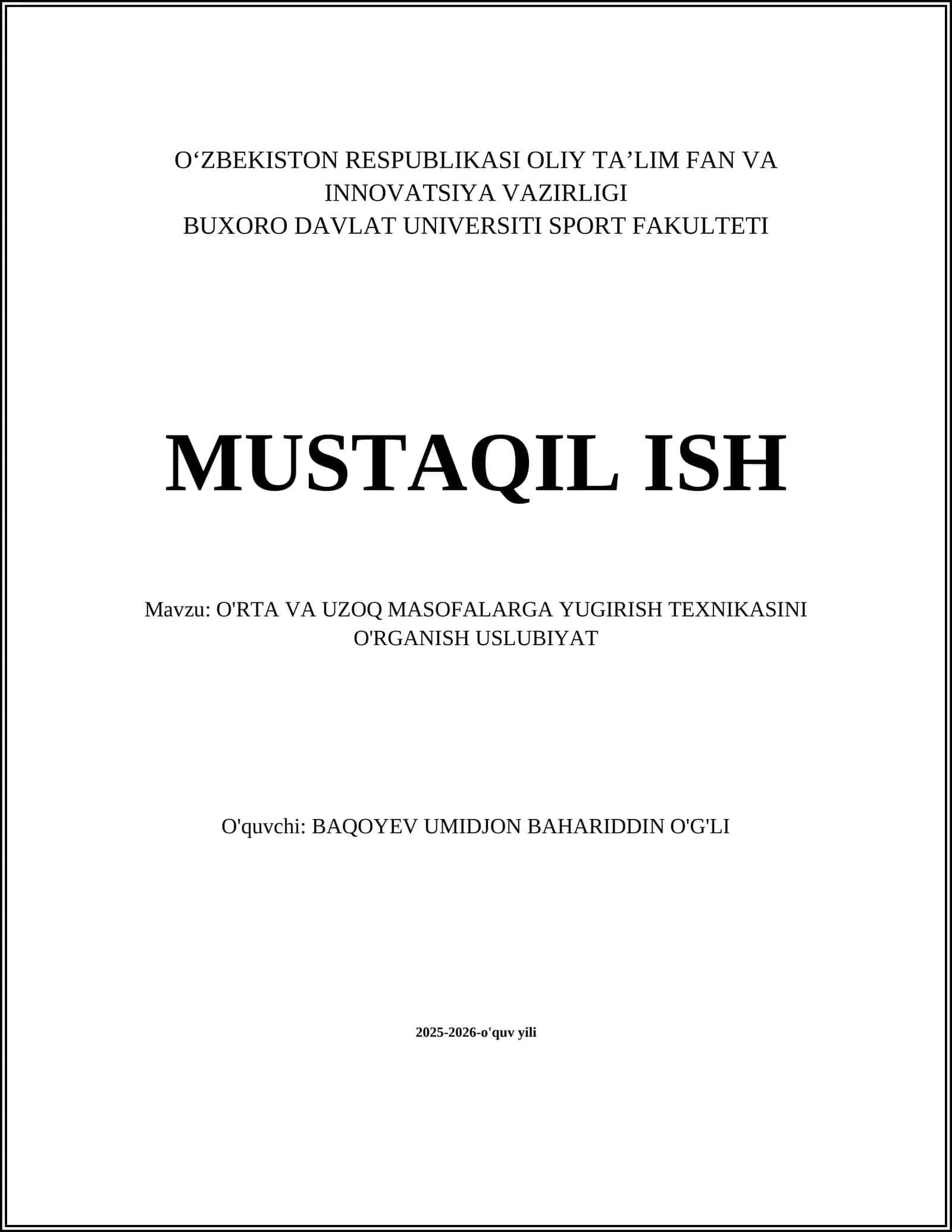 O'RTA VA UZOQ MASOFALARGA YUGIRISH TEXNIKASINI O'RGANISH USLUBIYAT 1