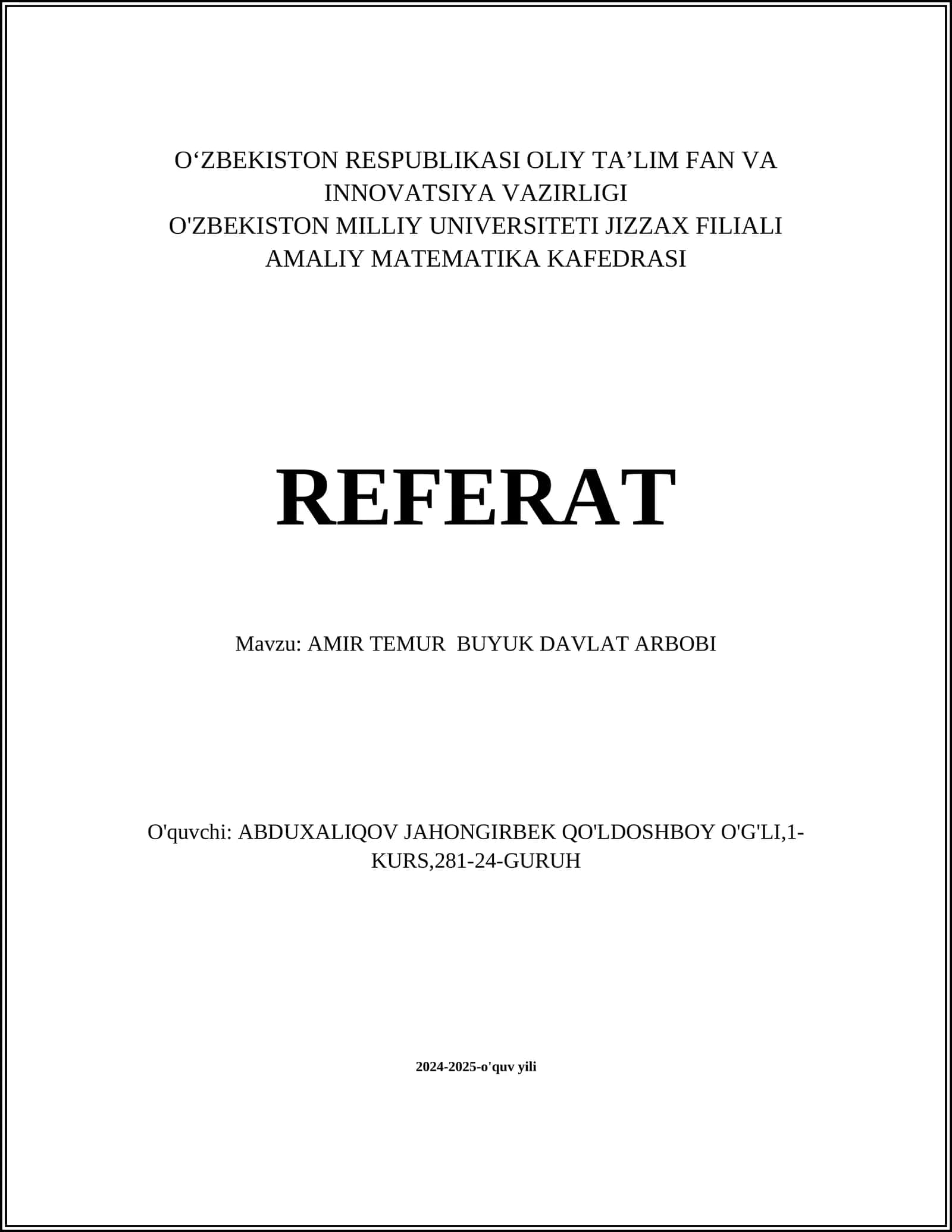AMIR TEMUR BUYUK DAVLAT ARBOBI 1