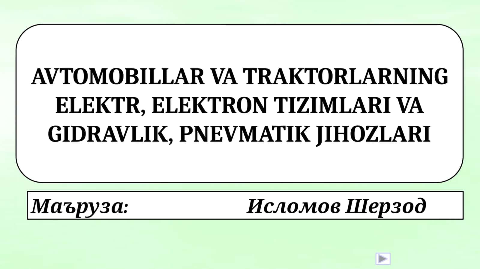 Avtomobillarning elektr va elektron tizimlari 1