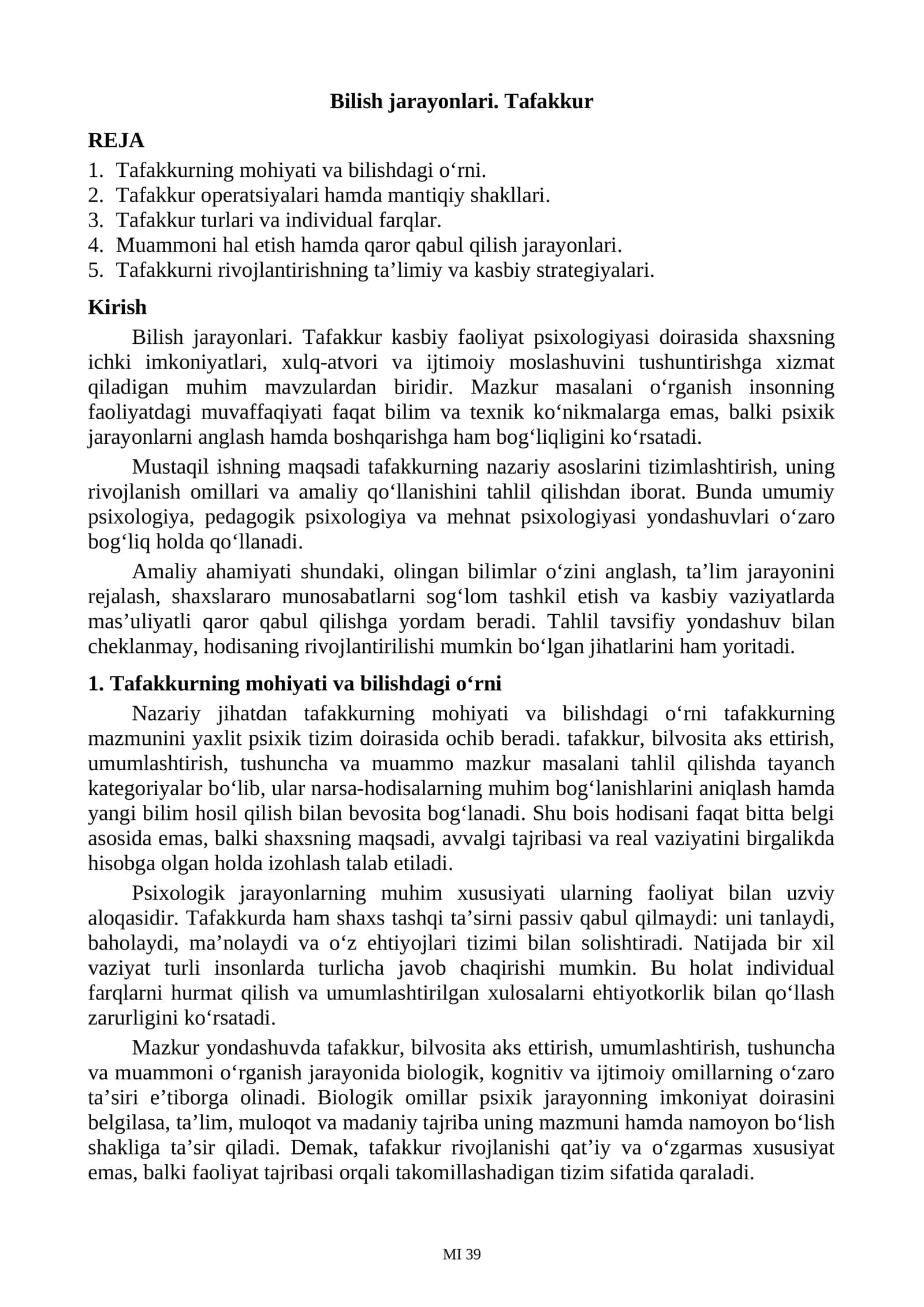 Tafakkur Kasbiy Faoliyat Psixologiyasi 1