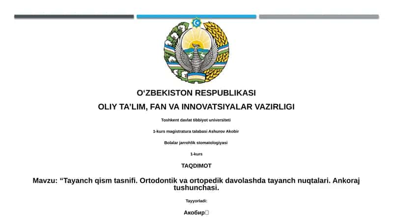 Tayanch qism tasnifi va davolash 1