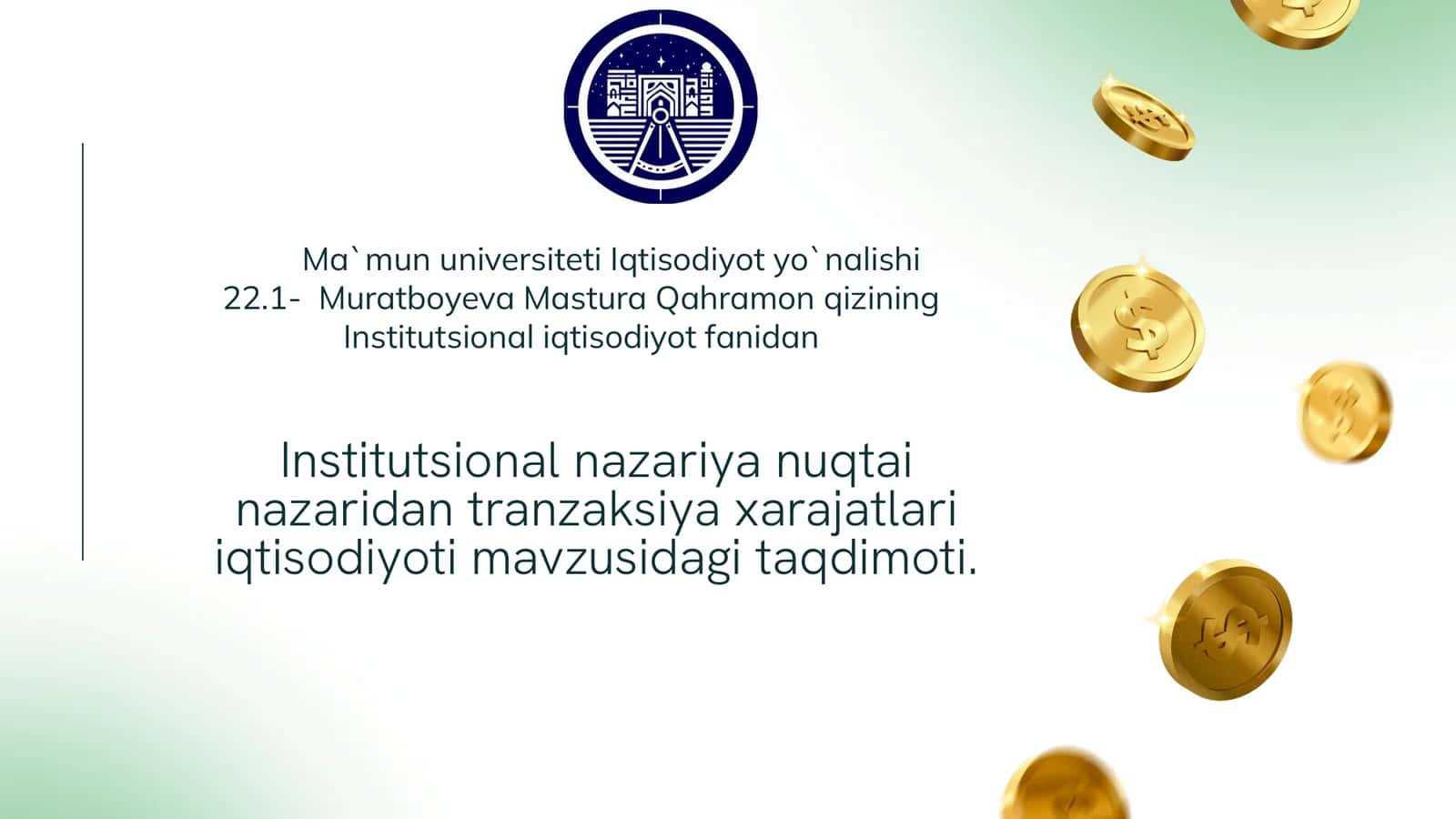 Institutsional nazariya nuqtai nazaridan tranzaksiya xarajatlari iqtisodiyoti 1