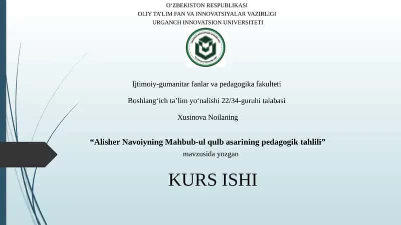 Alisher Navoiyning Mahbub-ul qulb asarining pedagogiktahlili 1