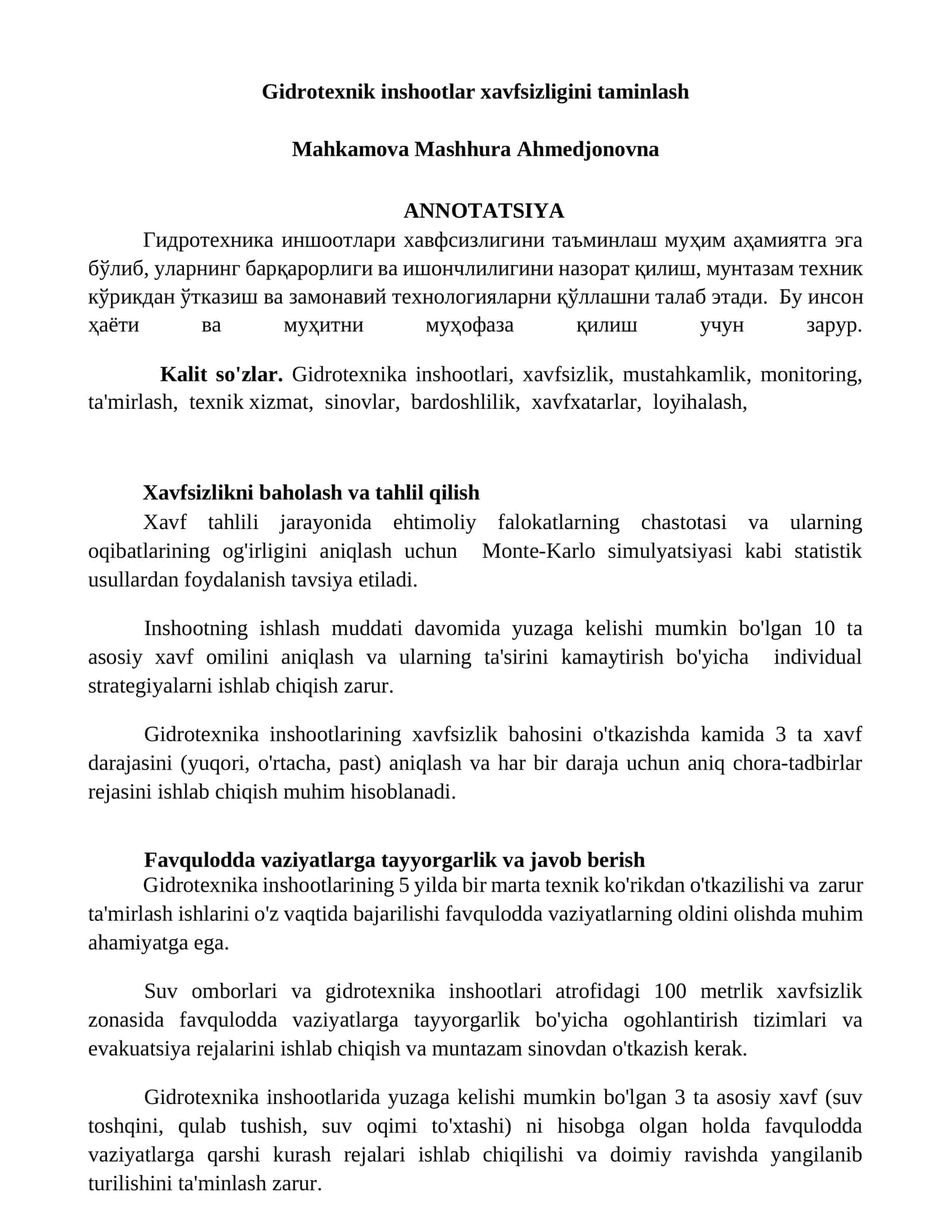 Gidrotexnik inshootlar xavfsizligini taminlash 1