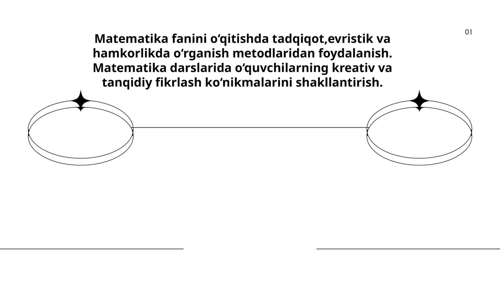 Matematika fanini o‘qitishda tadqiqot,evristik va hamkorlikda o‘rganish metodlaridan foydalanish. Matematika darslarida o‘quvchilarning kreativ va tanqidiy fikrlash ko‘nikmalarini shakllantirish 1