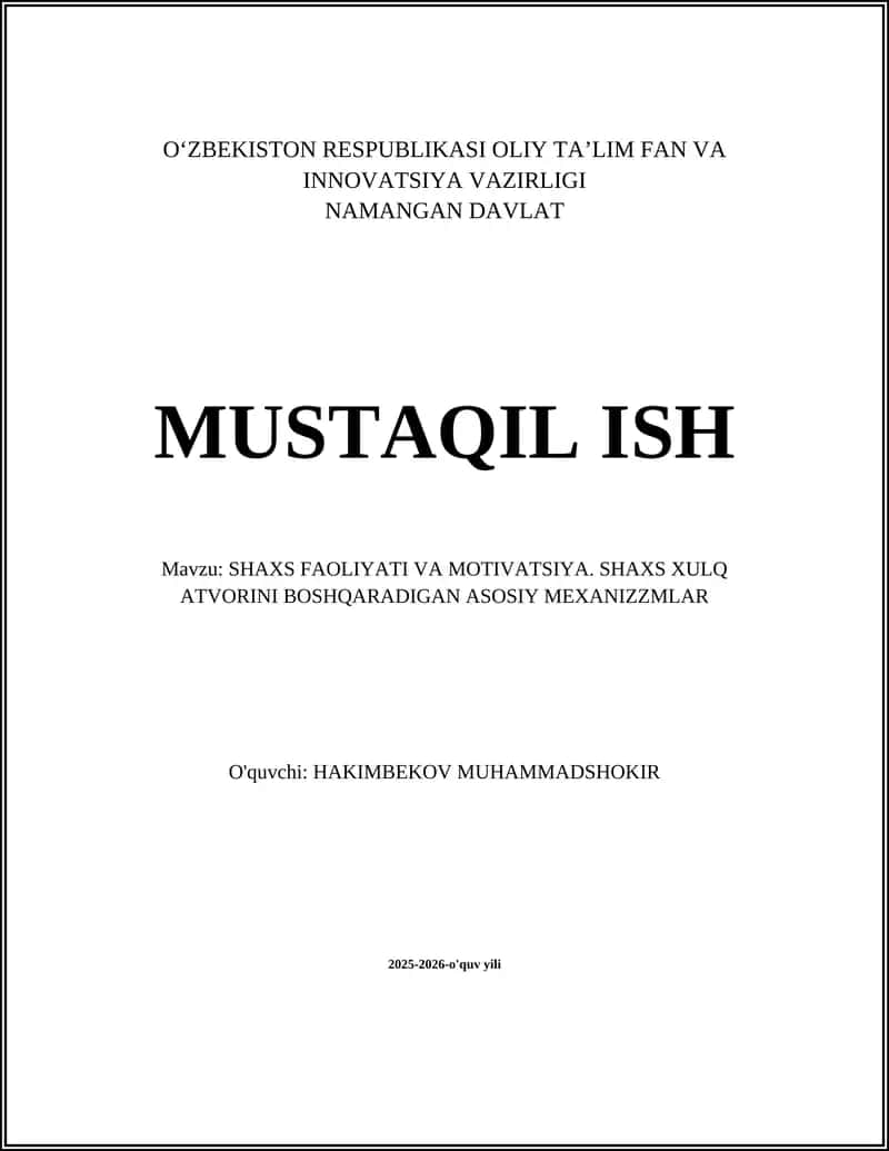 SHAXS FAOLIYATI VA MOTIVATSIYA 1