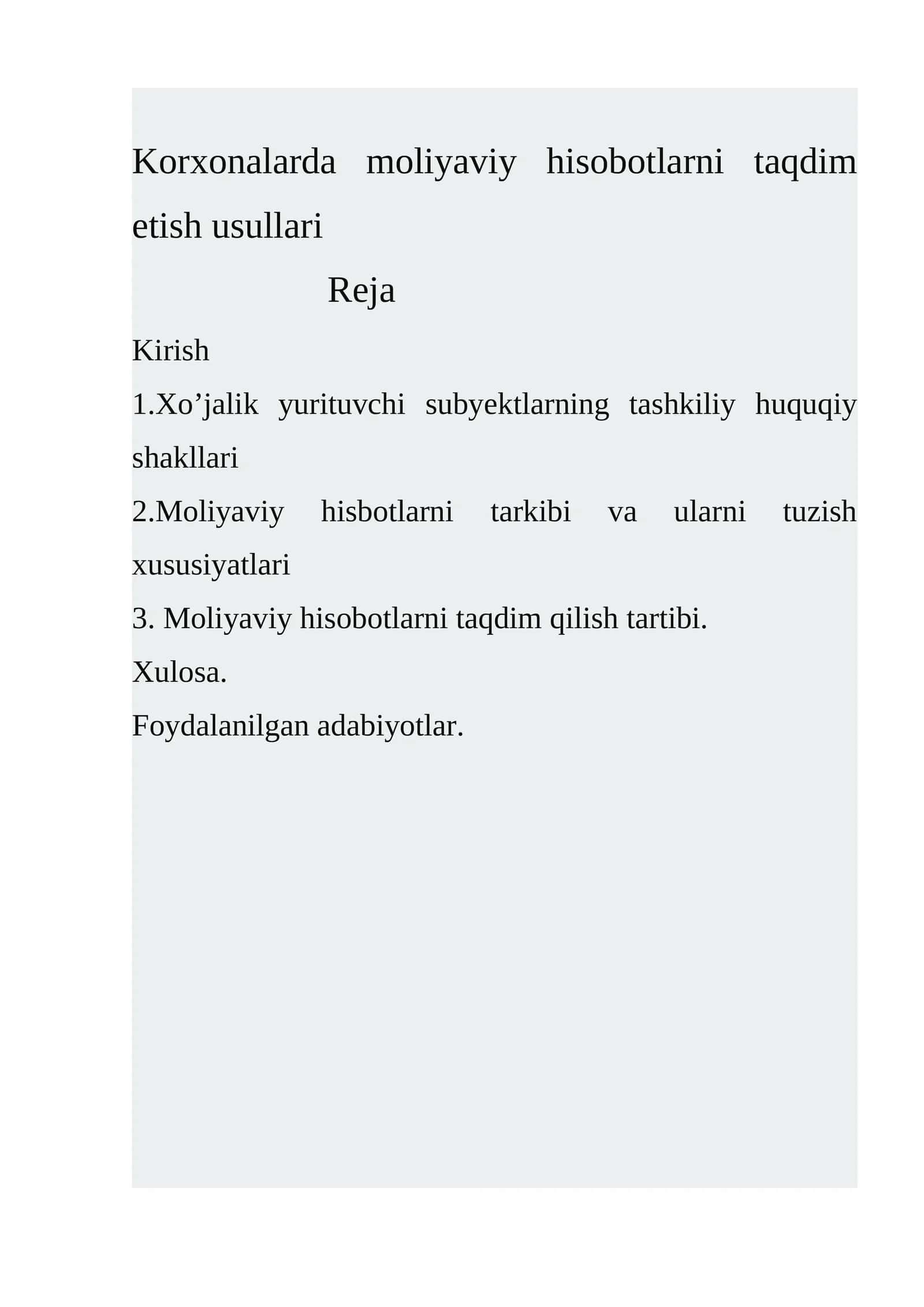 Korxonalarda moliyaviy hisobotlarni taqdim etish usullari 1