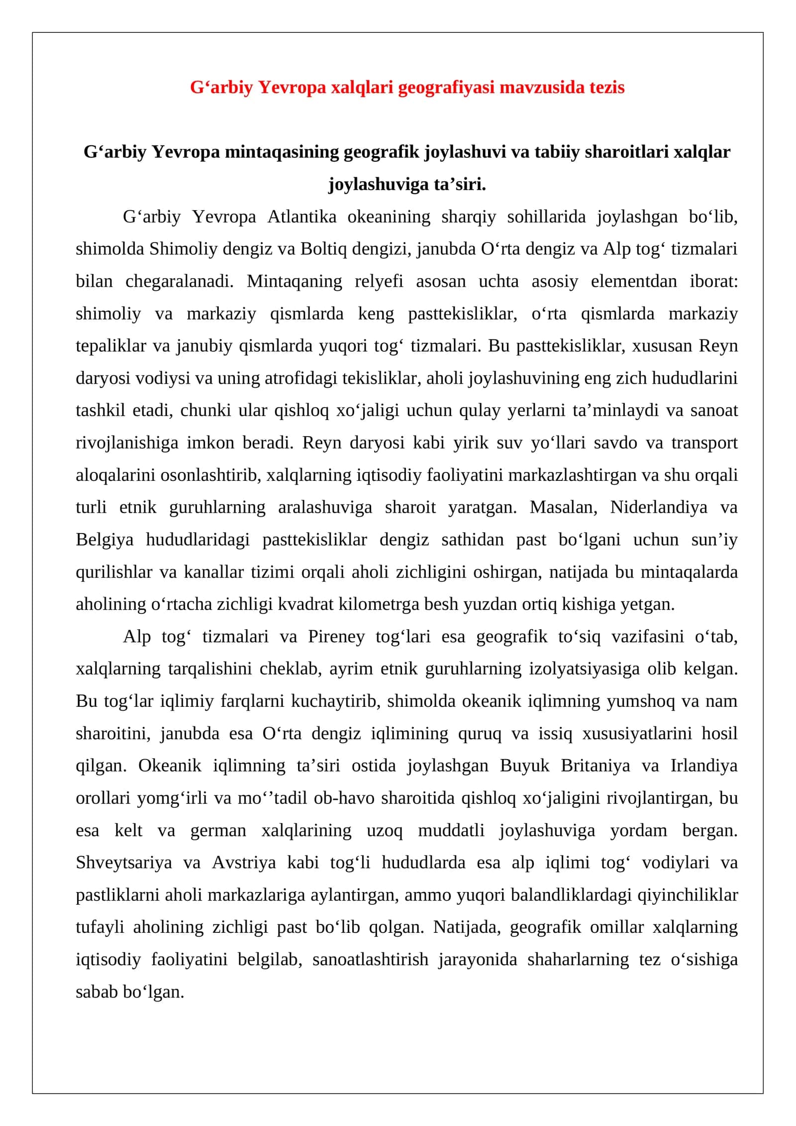 G‘arbiy Yevropa xalqlari geografiyasi mavzusida tezis 1