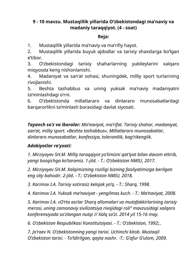 Mustaqillik yillarida O‘zbekistondagi ma’naviy va madaniy taraqqiyot 1