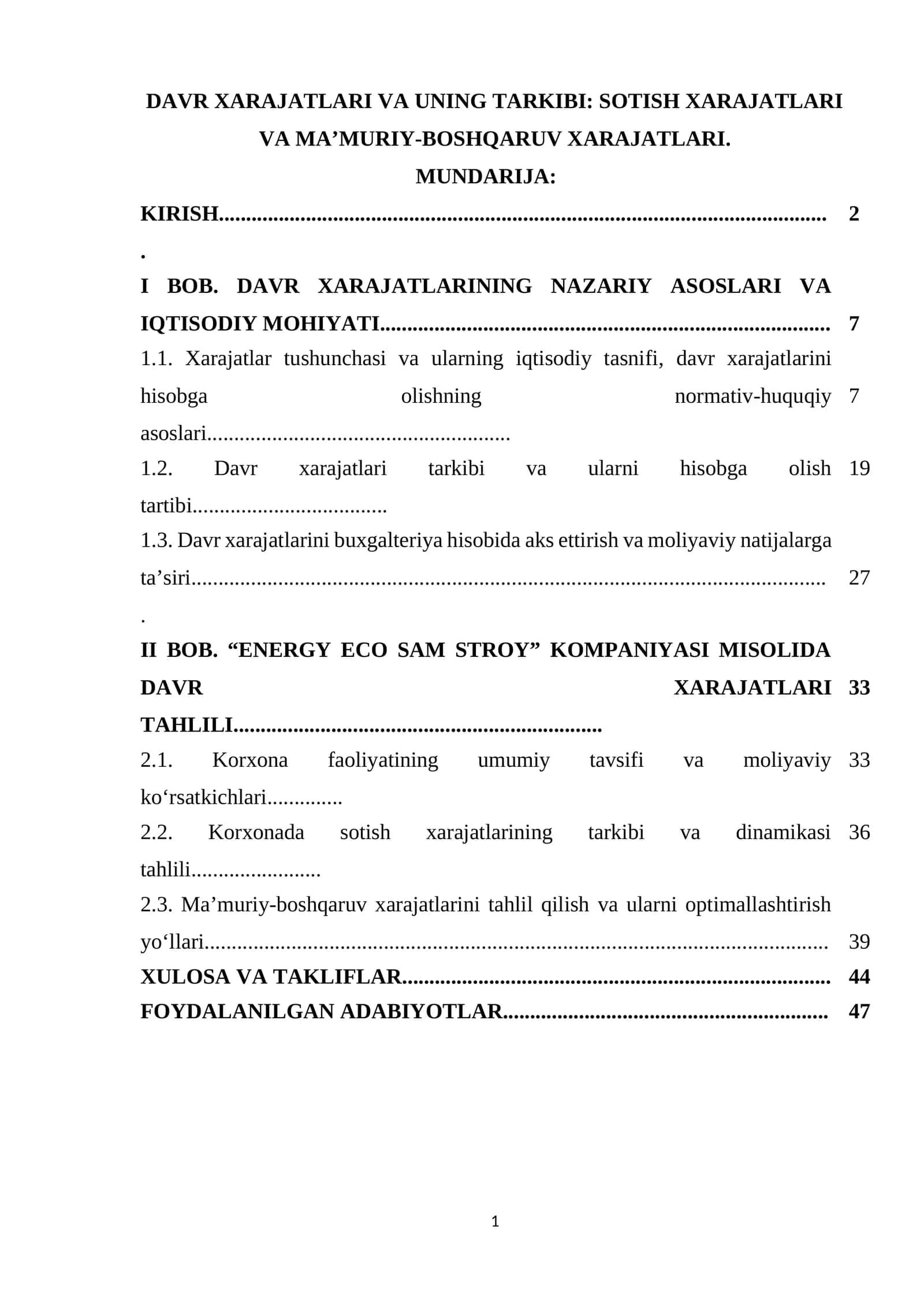 Davr Xarajatlari va Uning Tarkibi: Sotish Xarajatlari va Ma’muriy-Boshqaruv Xarajatlari 1
