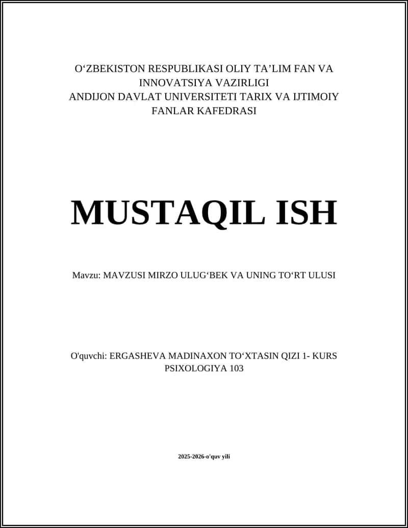MAVZUSI MIRZO ULUGʻBEK VA UNING TOʻRT ULUSI 1