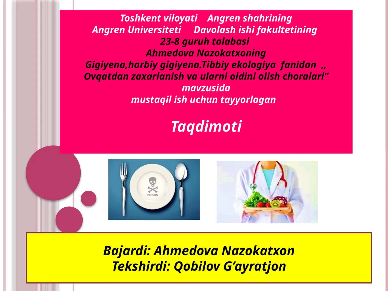 Ovqatdan zaxarlanish va ularni oldini olish choralari 1