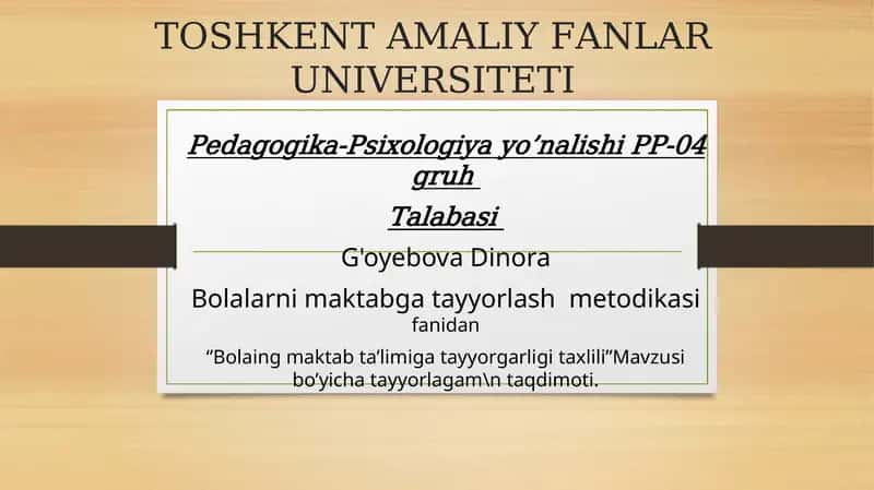 Bolalarning maktab ta’limiga tayyorgarligi taxlili. 1