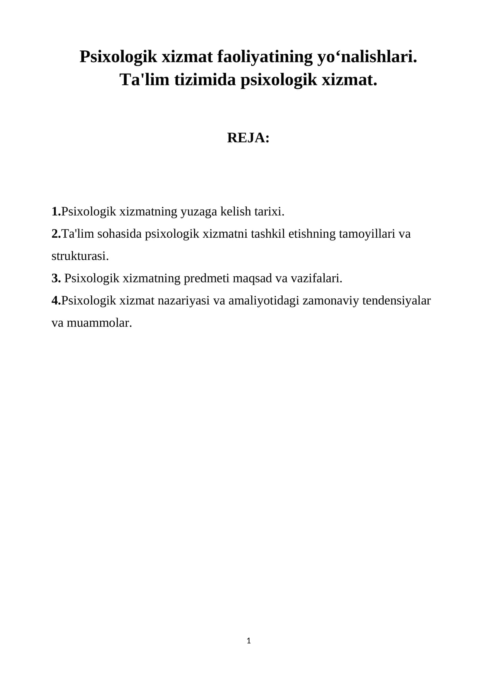 Psixologik xizmat faoliyatining yoʻnalishlari 1