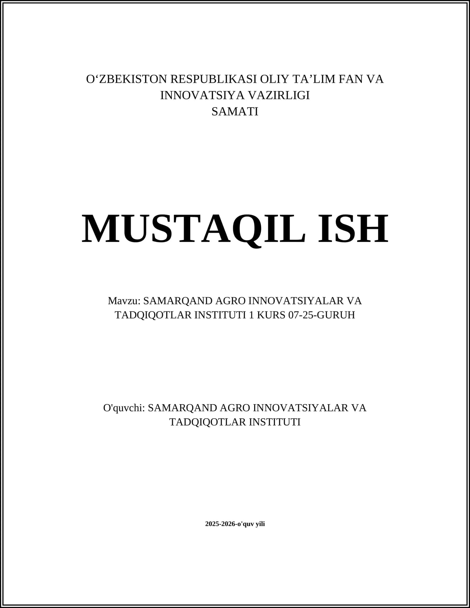 SAMARQAND AGRO INNOVATSIYALAR VA TADQIQOTLAR INSTITUTI 1