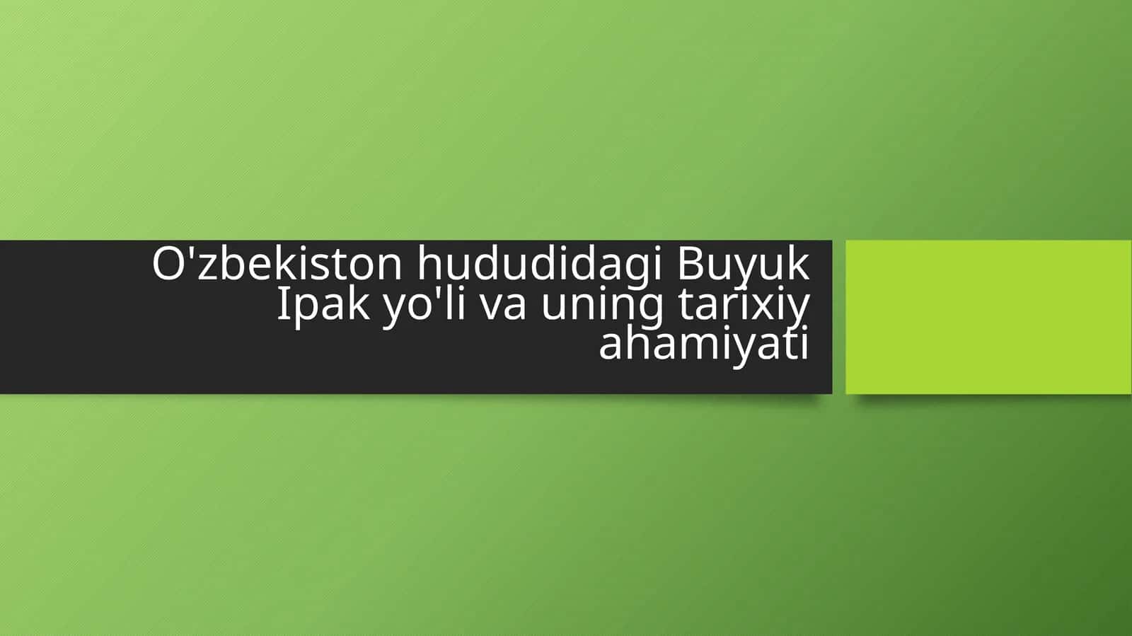 O'zbekiston hududidagi Buyuk Ipak yo'li va uning tarixiy ahamiyati. 1