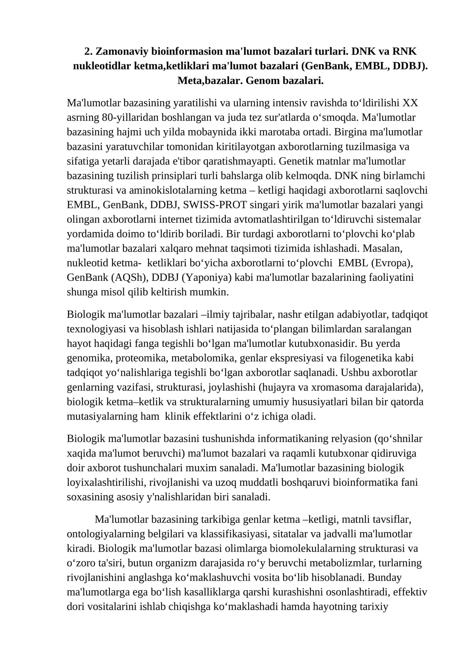 Zamonaviy bioinformasion ma'lumot bazalari turlari 1