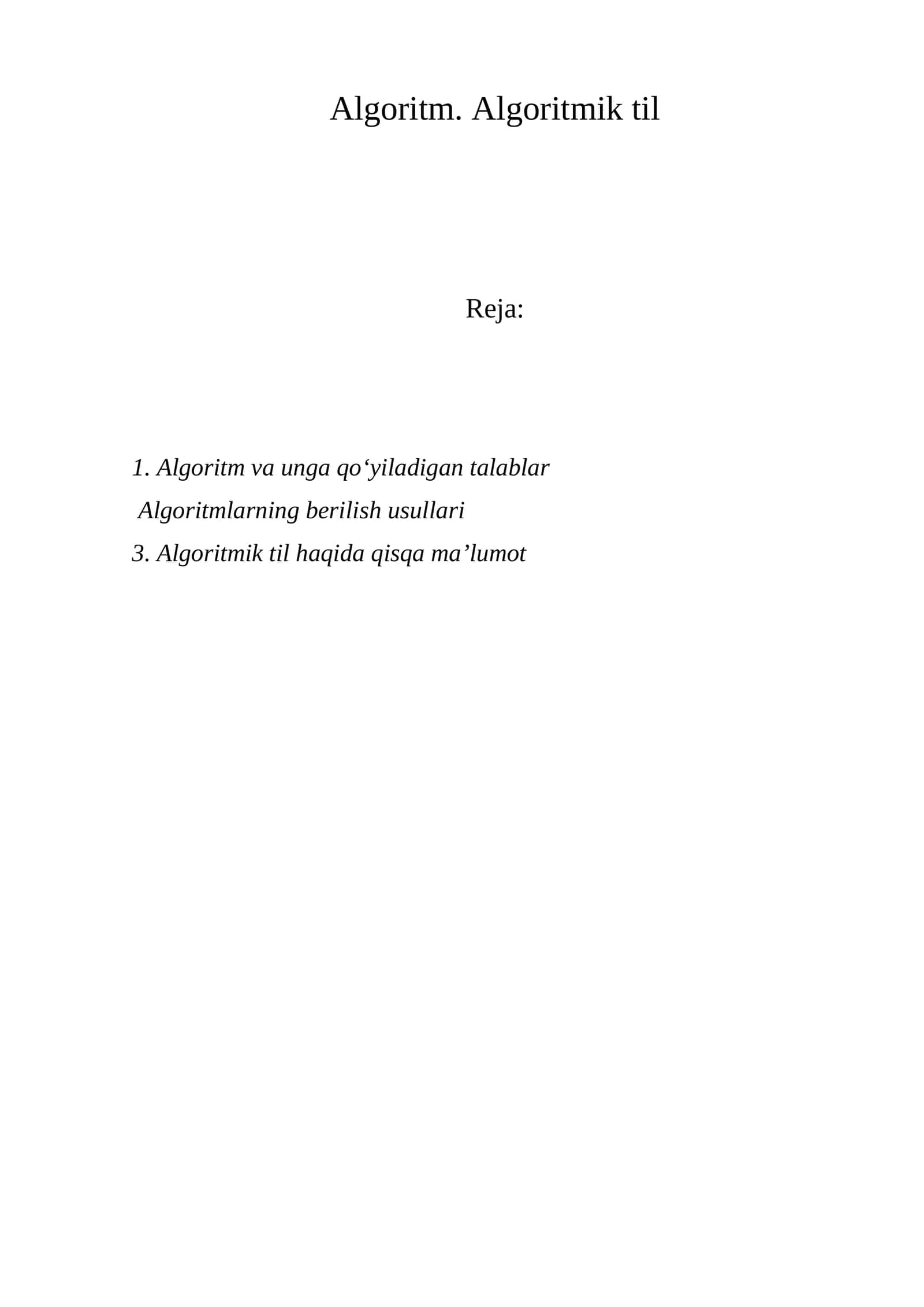 Algoritm. Algoritmik til 1