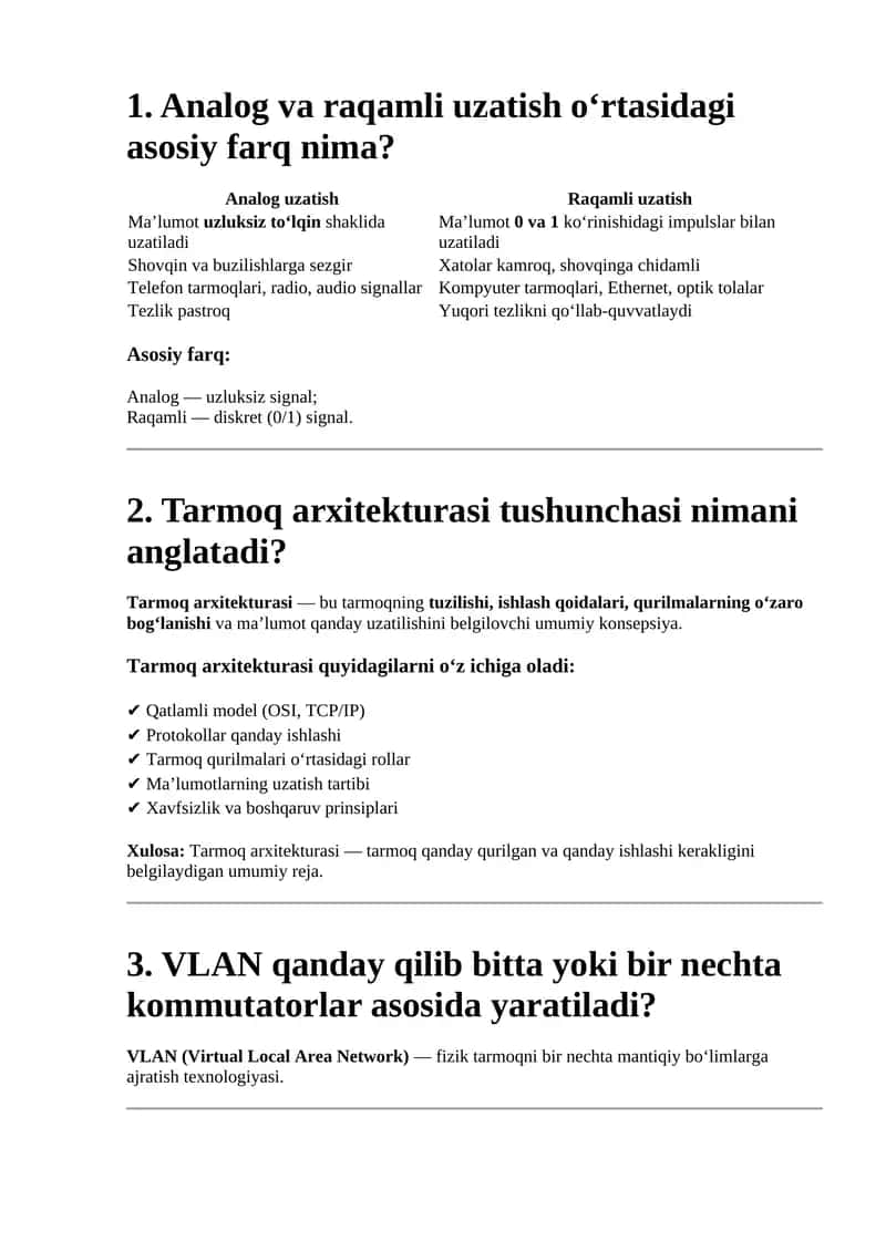 Tarmoq arxitekturasi 1