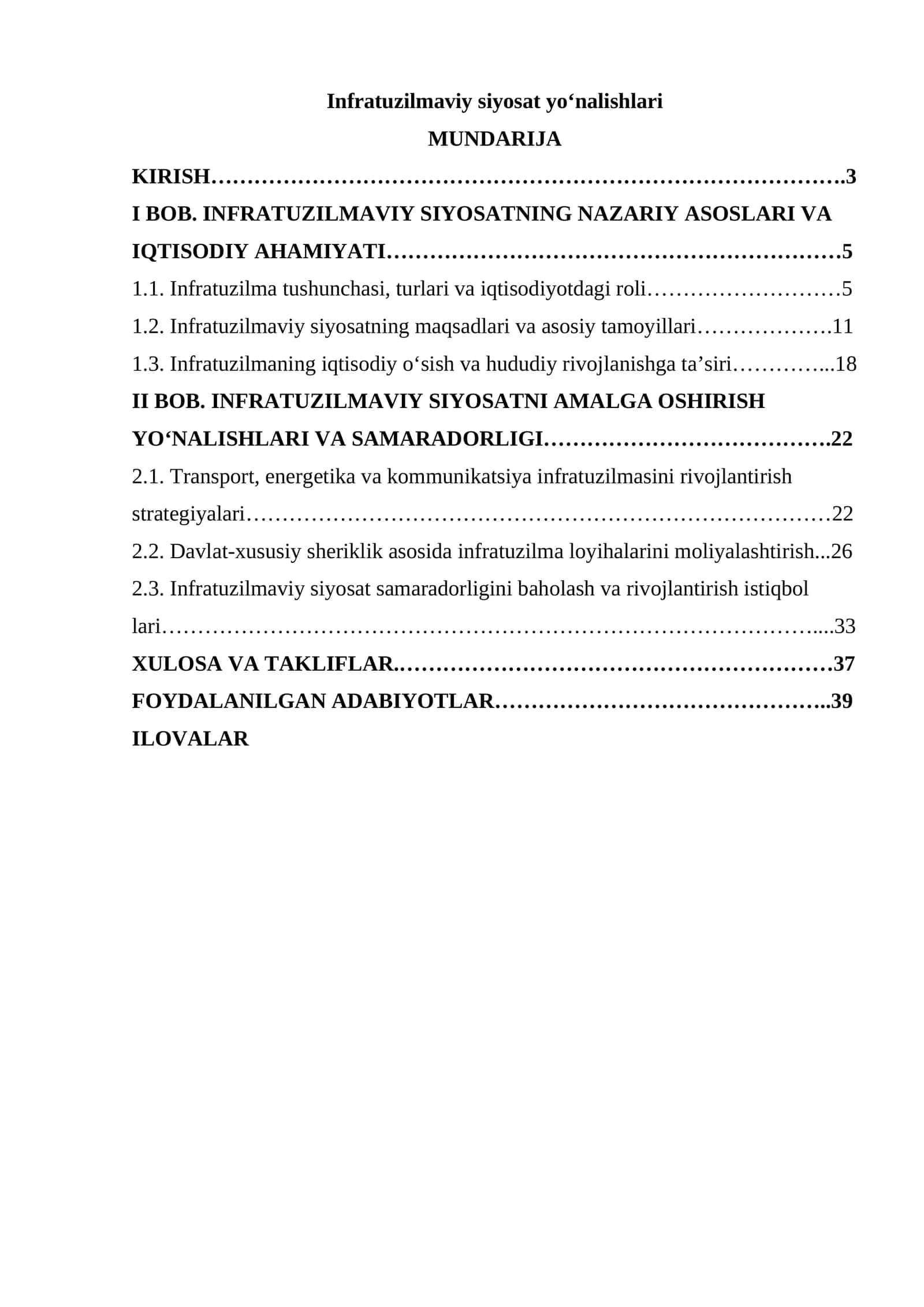 Infratuzilmaviy siyosat yo'nalishlari 1