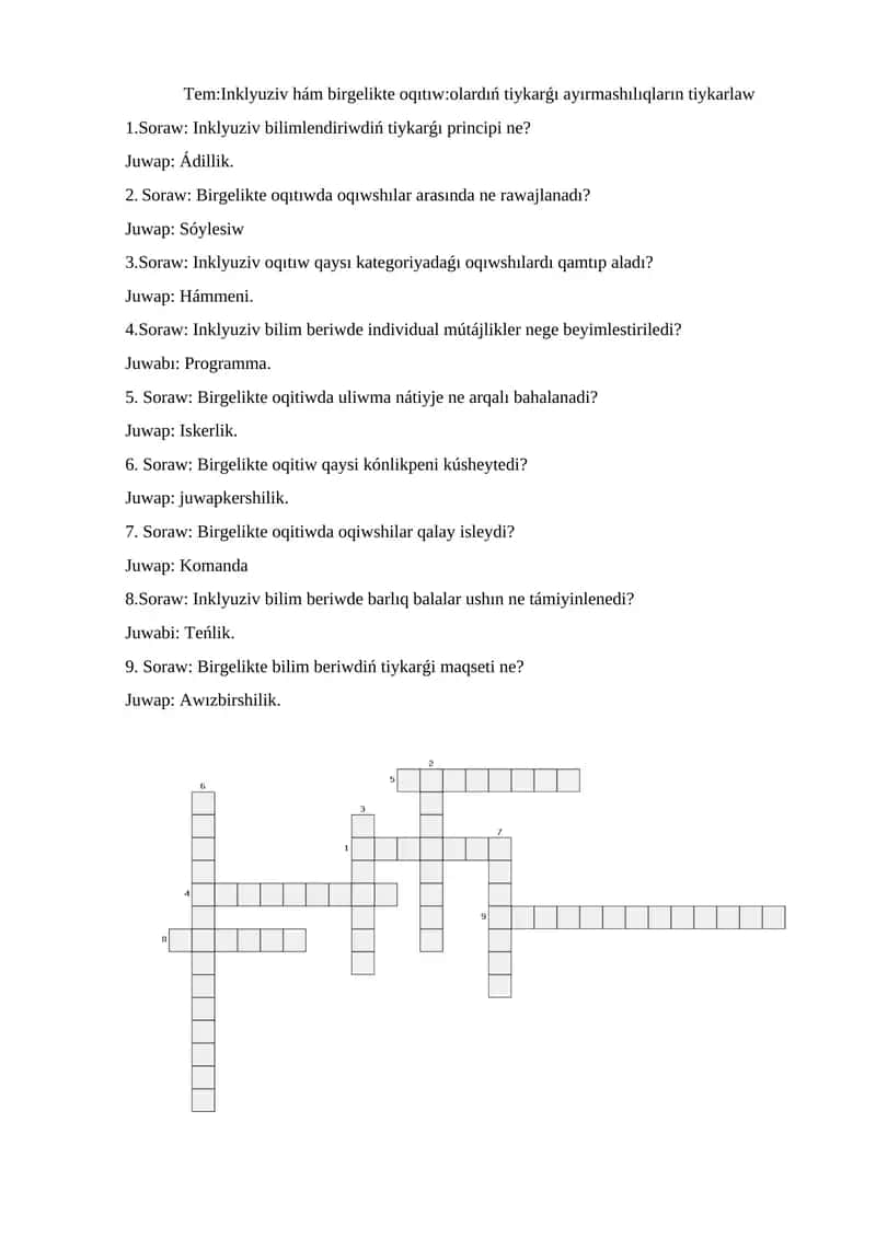 Inklyuziv hám birgelikte oqıtıw:olardıń tiykarǵı ayırmashılıqların tiykarlaw 1
