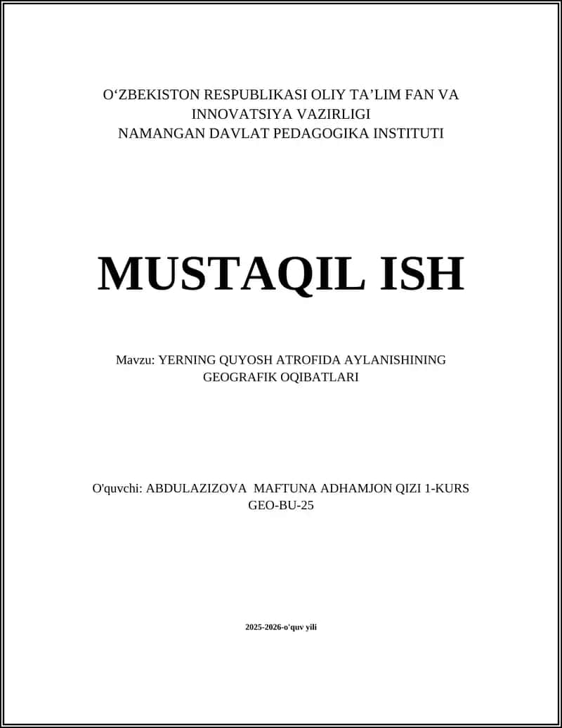 YERNING QUYOSH ATROFIDA AYLANISHINING GEOGRAFIK OQIBATLARI 1