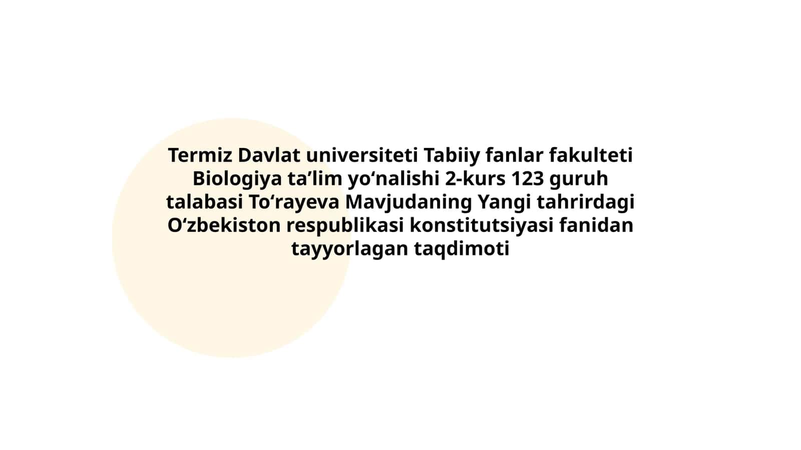 O'zbekiston respublikasi konstitutsiyasi fanidan tayyorlagan taqdimoti 1