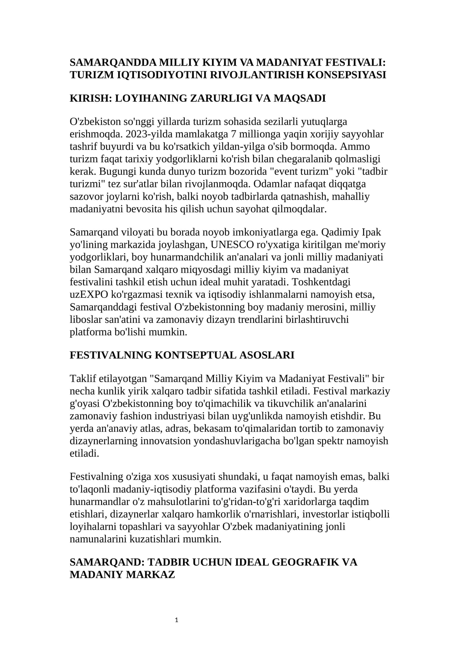 SAMARQANDDA MILLIY KIYIM VA MADANIYAT FESTIVALI: TURIZM IQTISODIYOTINI RIVOJLANTIRISH KONSEPSIYASI 1