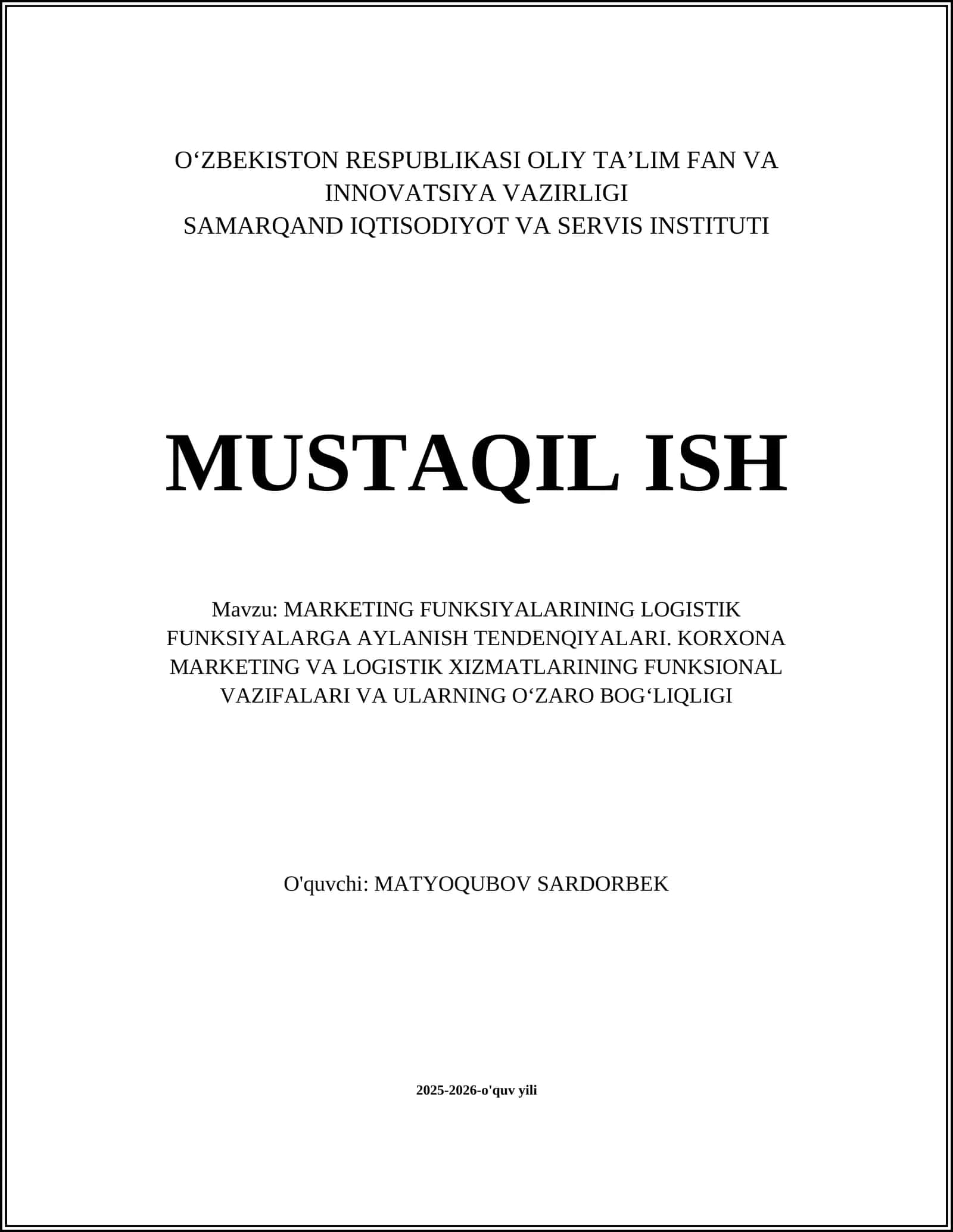 MARKETING FUNKSIYALARINING LOGISTIK FUNKSIYALARGA AYLANISH TENDENQIYALARI 1